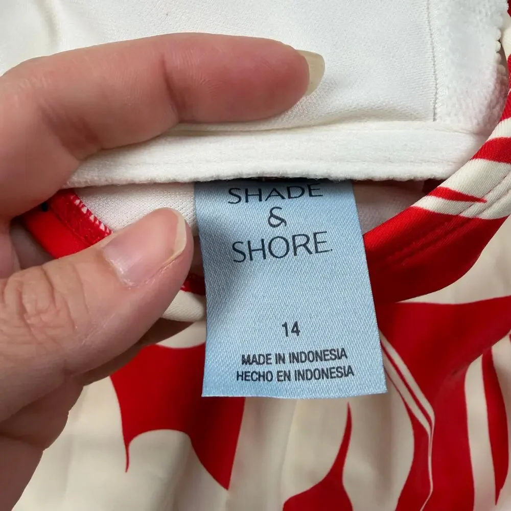 Shade & Shore Swimsuit Women's Size 14 Red White Medium Coverage Sewn In Cups